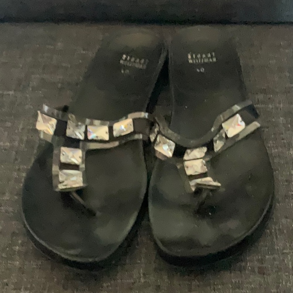 Stuart Weitzman black sandals with square crystal jewels, 40, 9.5, 9